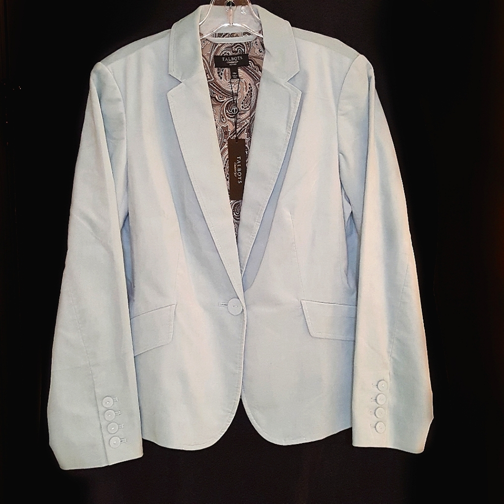 NWT Talbots Light Blue Velvet Blazer, Size 14P